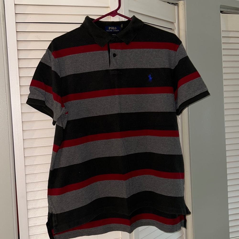 Ralph Lauren Mens Polo Pullover Knit Short Sleeve Stripe Logo Shirt 2 button XL